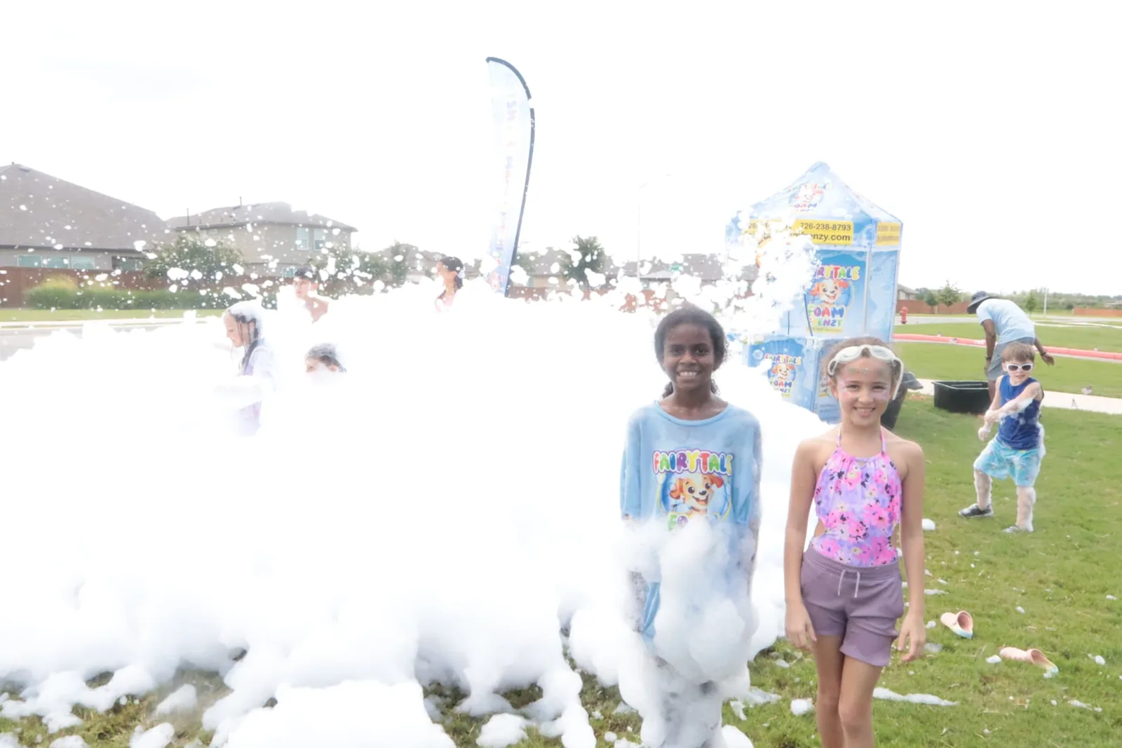 A wall of foam filling the yard